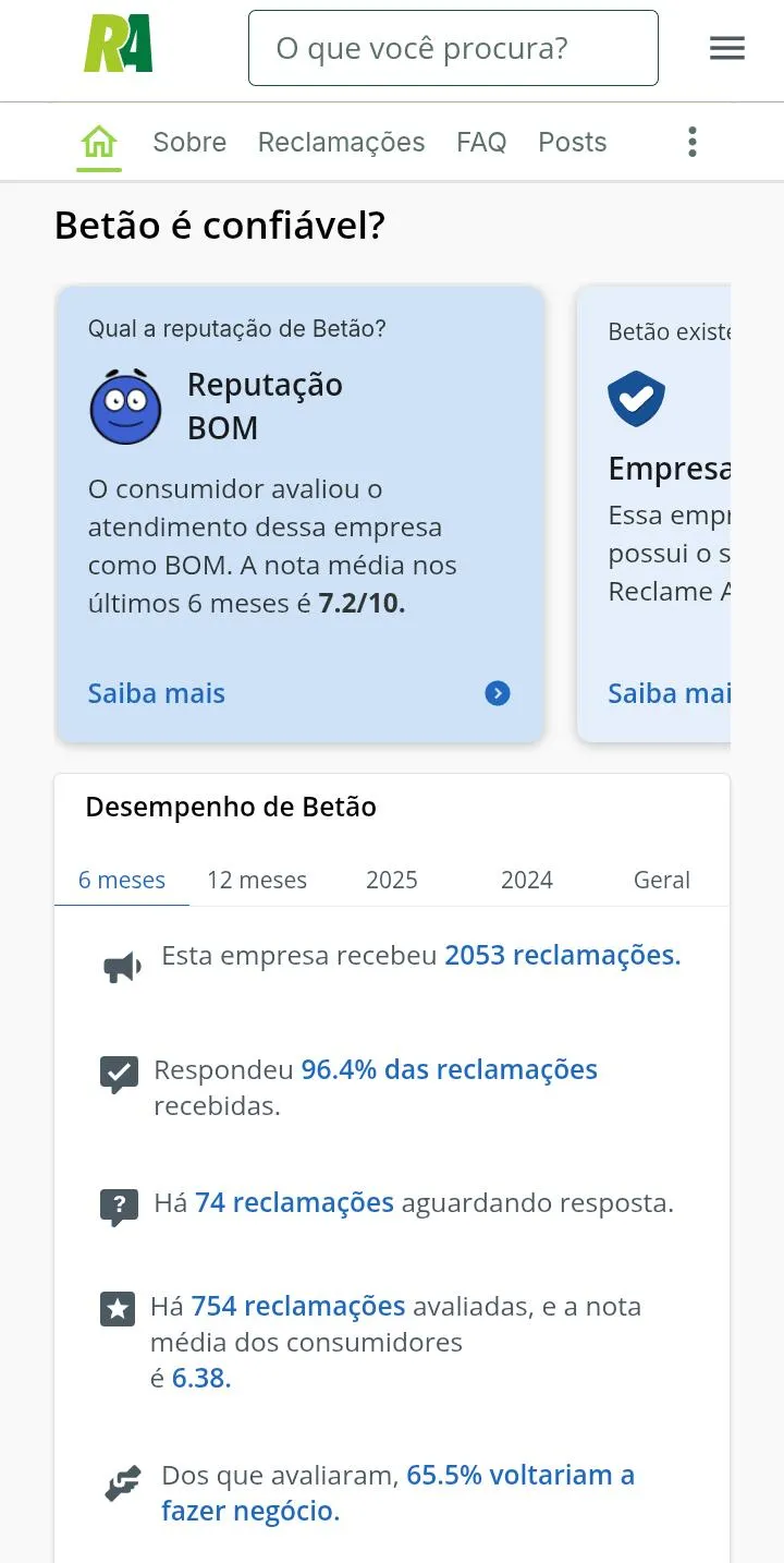 Reputa&ccedil;&atilde;o da Bet&atilde;o no Reclame Aqui