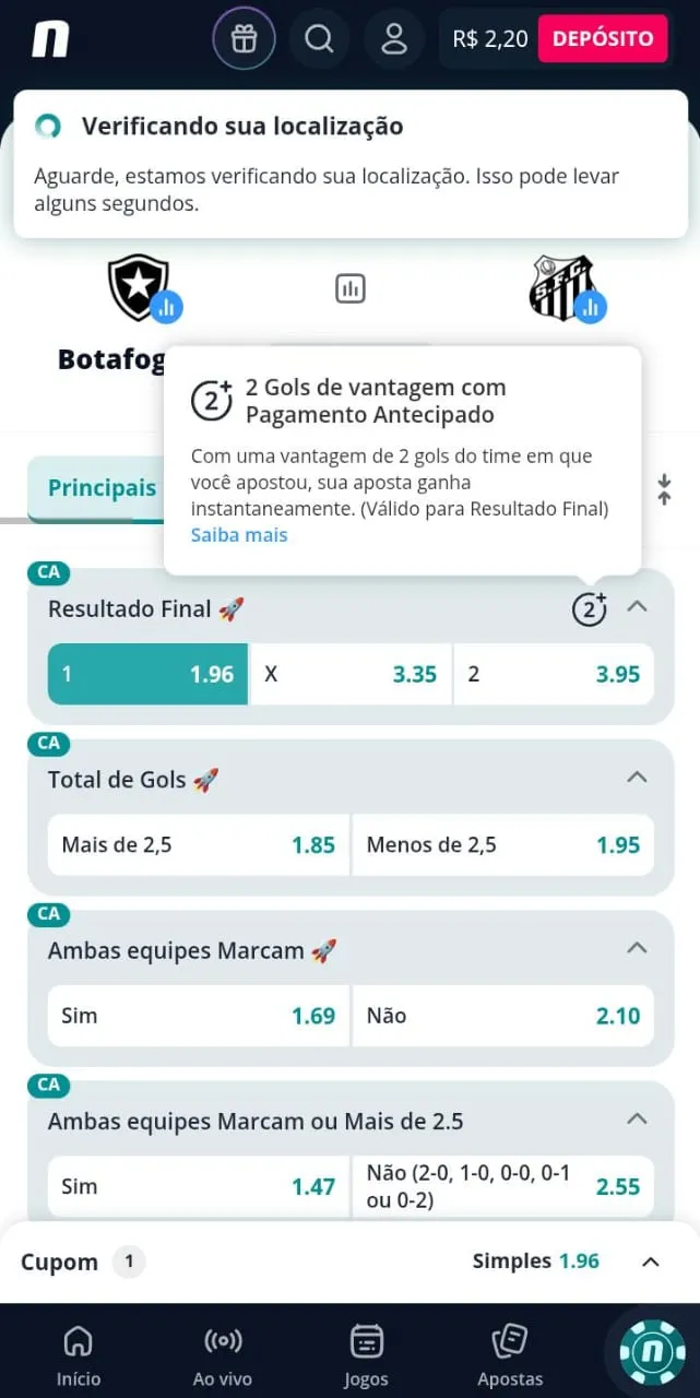 Jogo de futebol com pagamento antecipado na Novibet