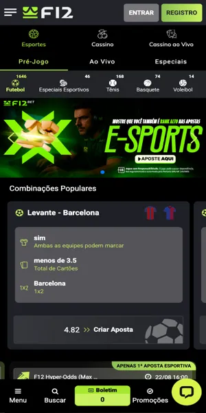 tela principal da F12.Bet app