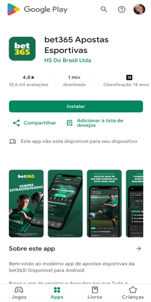 Tela de download do app Bet365 na Play Store