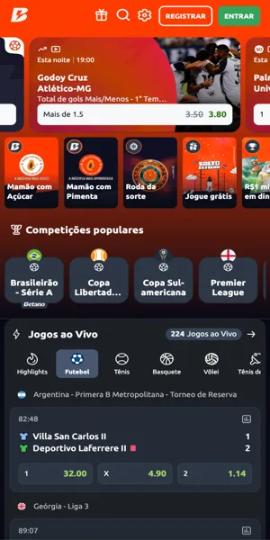 tela inicial do aplicativo da Betano apostas