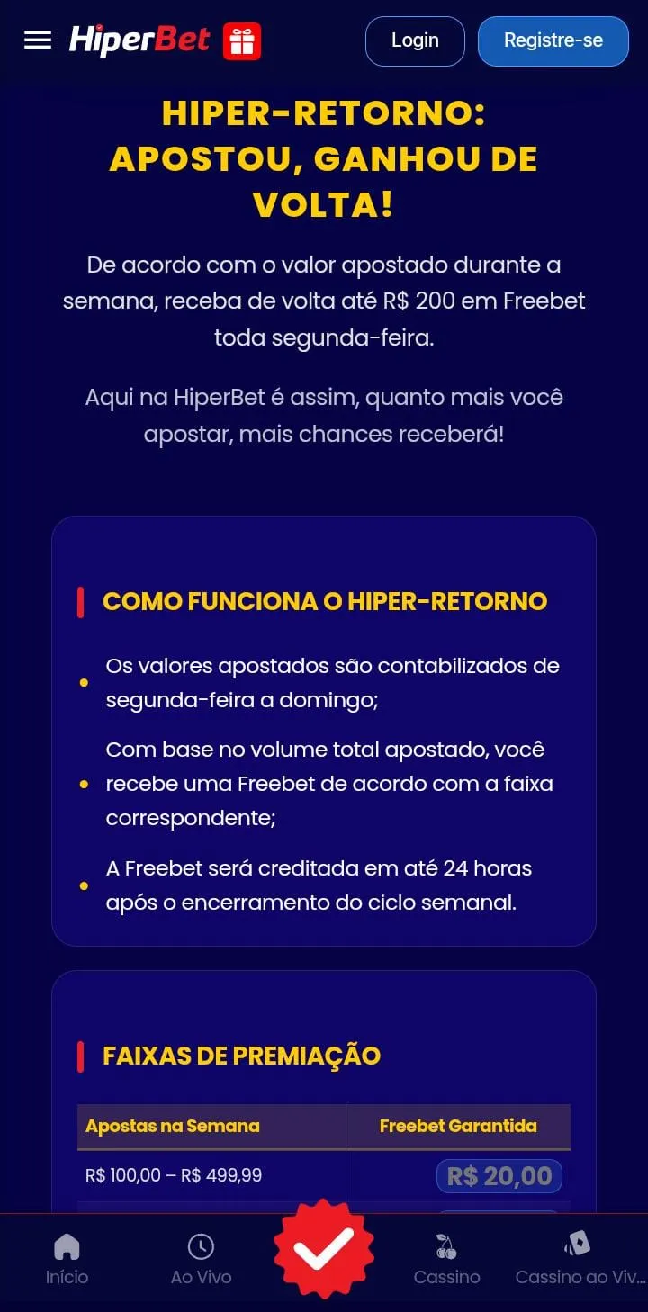 Oferta Hiper Retorno da Hiperbet