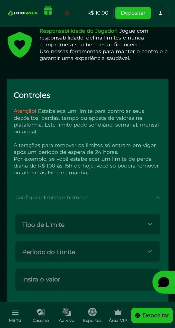 Ferramentas de Jogo Respons&aacute;vel da Lotogreen
