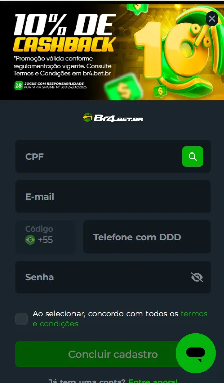 Formulário de cadastro da Br4Bet
