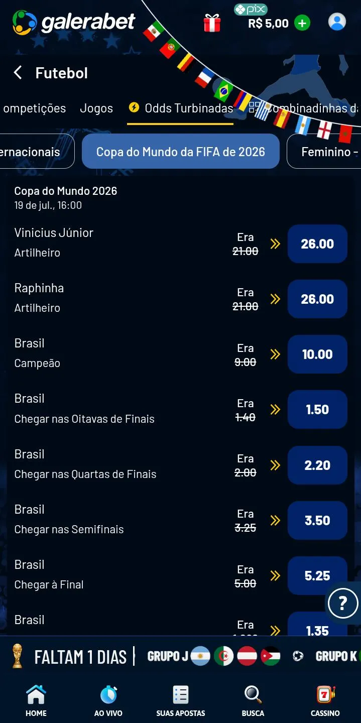 Odds turbinadas da Galera.bet
