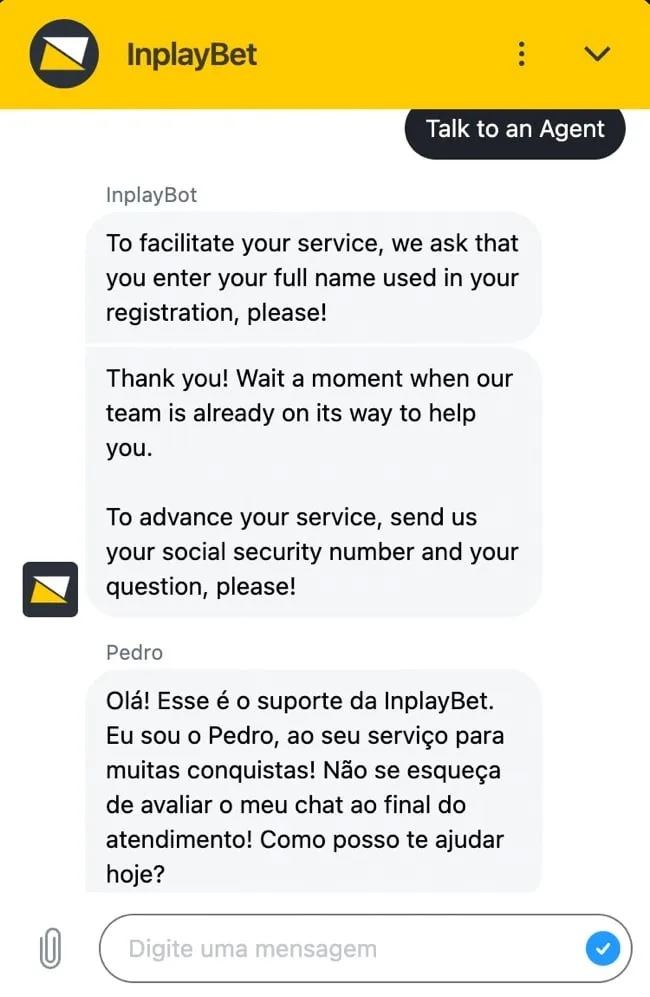 Tela com tentativa de atendimento no chat ao vivo para todos os clientes.