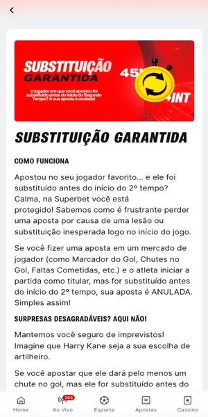 Imagem com informações sobre a promoção Substituição Garantida