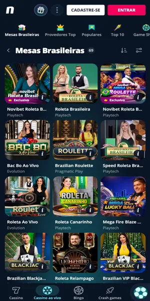 Imagem do lobby do cassino ao vivo da Novibet 