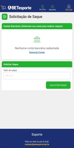 Imagem com o processo de saque via Pix na Betesporte