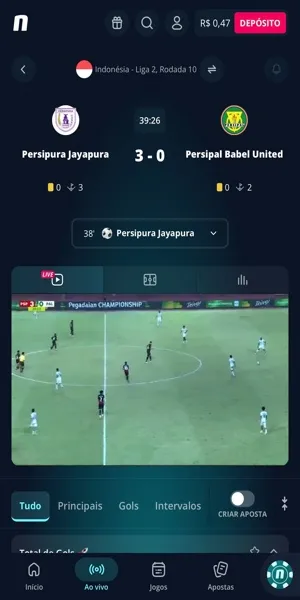 imagem com exemplo de um jogo de futebol dispon&iacute;vel com live streaming