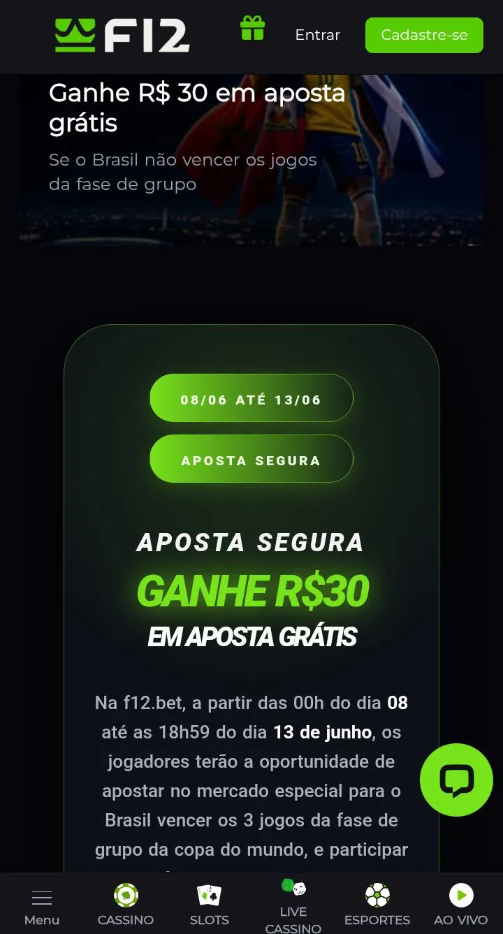 Oferta de apostas gr&aacute;tis para a Copa F12 Bet