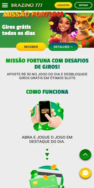 Imagem da página da promoção Giros Grátis diários na Brazino777
