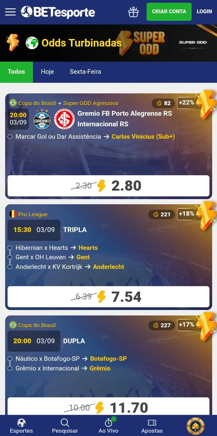 Oferta de Super Odds da Betesporte.
