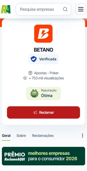 P&aacute;gina da Betano no Reclame Aqui