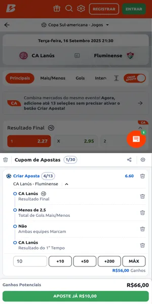 Exemplo de uma aposta feita com o recurso "Criar Aposta"