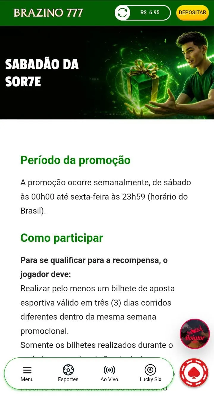 Oferta Sabad&atilde;o da Sorte Brazino777