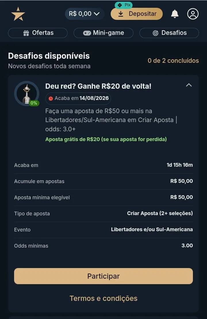 Desafios com apostas gr&aacute;tis da Estrela Bet