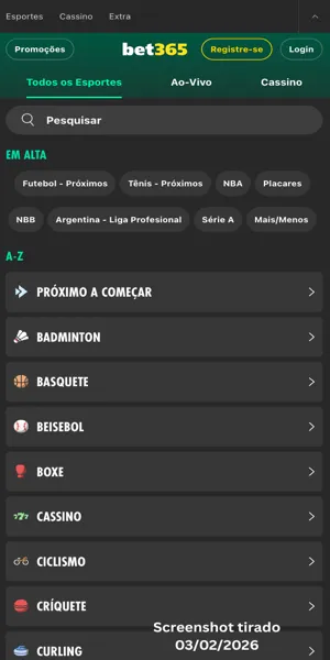 Imagem da p&aacute;gina inicial bet365