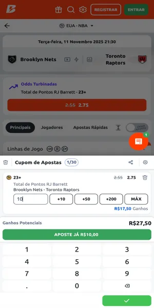 Imagem com odds aumentadas para um jogo da NBA na Betano
