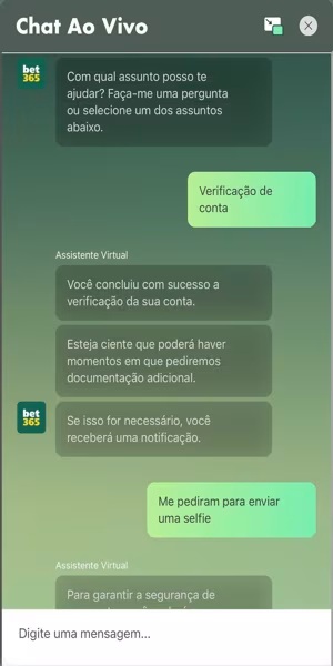 Imagem de conversa via chat ao vivo no site da Bet365