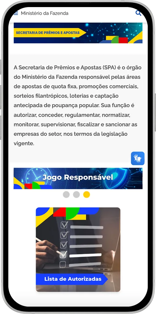 P&aacute;gina oficial da Secretaria de Pr&ecirc;mios e Apostas no portal do Governo Federal.