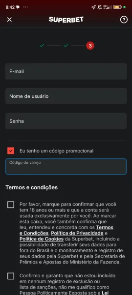 Formul&aacute;rio de abertura de conta na Superbet