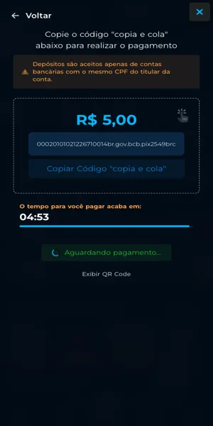 Imagem do processo de dep&oacute;sito via Pix no Cassinopix 