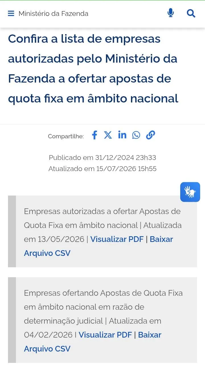 Link para a lista de bets autorizadas no site da SPA/MF