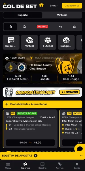 P&aacute;gina de apostas da Gol de Bet