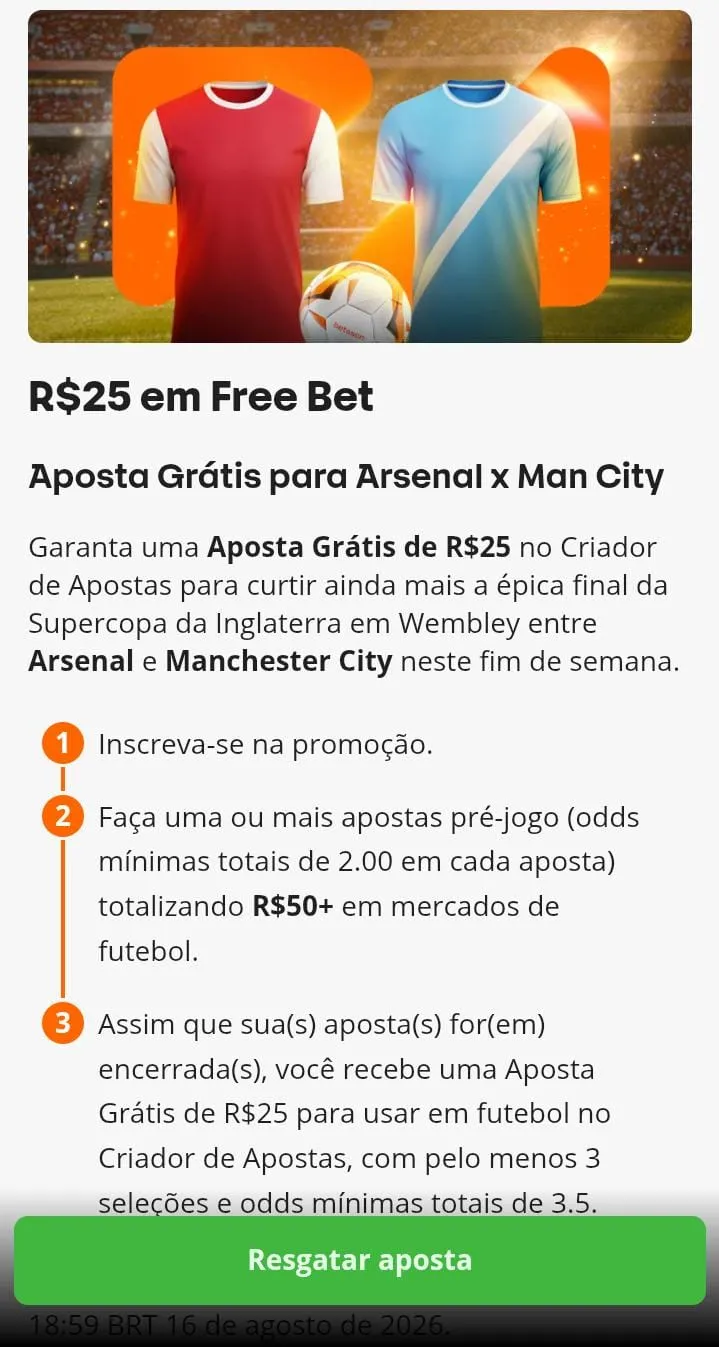 Oferta de R$25 em free bet na Betsson