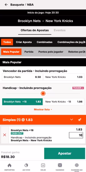 Imagem de um bilhete de apostas em uma partida de basquete v&aacute;lida pela NBA na Betwarrior.