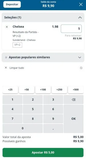 Cupom de apostas para Chelsea vs Sunderland na Sportingbet