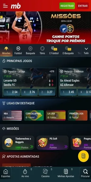 Interface de apostas da Meridianbet  com dep&oacute;sitos a partir de R$1 via Pix