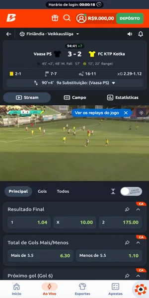 Tela do live streaming da Betano ap&oacute;s cadastro