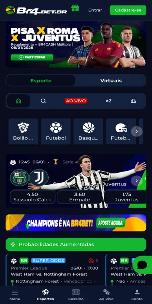 Imagem da p&aacute;gina inicial das apostas na Br4Bet