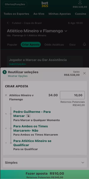 Ferramenta Criar Aposta dispon&iacute;vel na Bet365