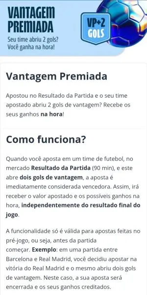Informa&ccedil;&otilde;es sobre como funciona a Vantagem Premiada na Sportingbet