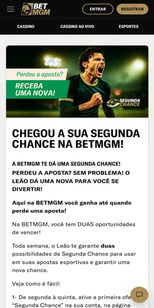 Imagem da p&aacute;gina da promo&ccedil;&atilde;o Segunda Chance na BetMGM