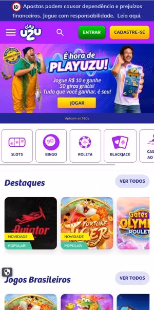 P&aacute;gina inicial do cassino PlayUZU
