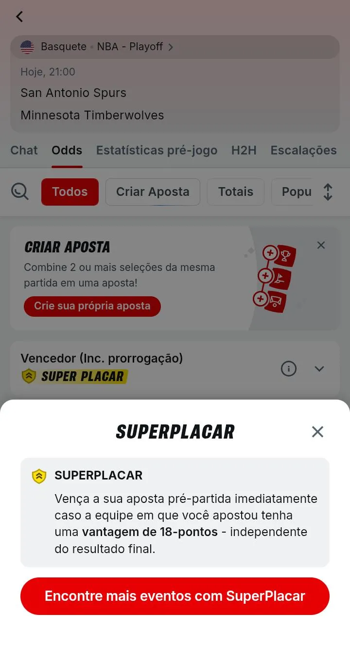 Oferta de Super Placar em basquete na Superbet