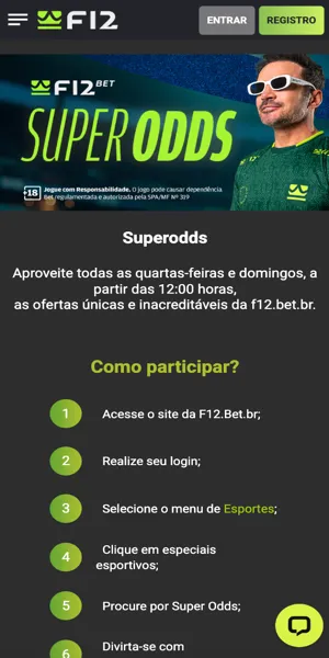 Imagem da página da promoção SuperOdds da F12 Bet