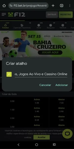 Imagem ensinando como adicionar a F12 Bet na sua tela de in&iacute;cio nos celulares Android