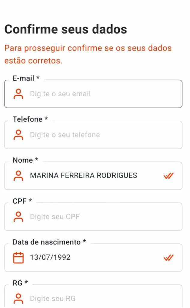 Tela com o formulário principal para novo registro na Betwarrior.