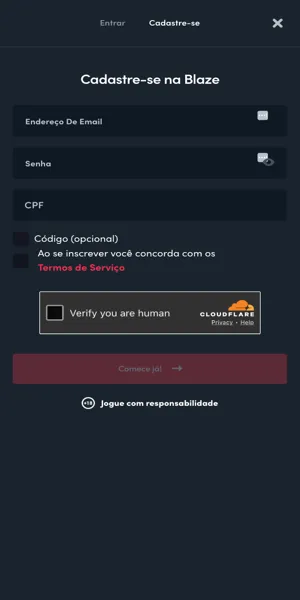 Imagem do processo de cadastro para usar pix na Blaze.