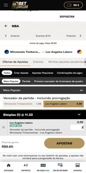Imagem de um exemplo de aposta realizada em um jogo da NBA