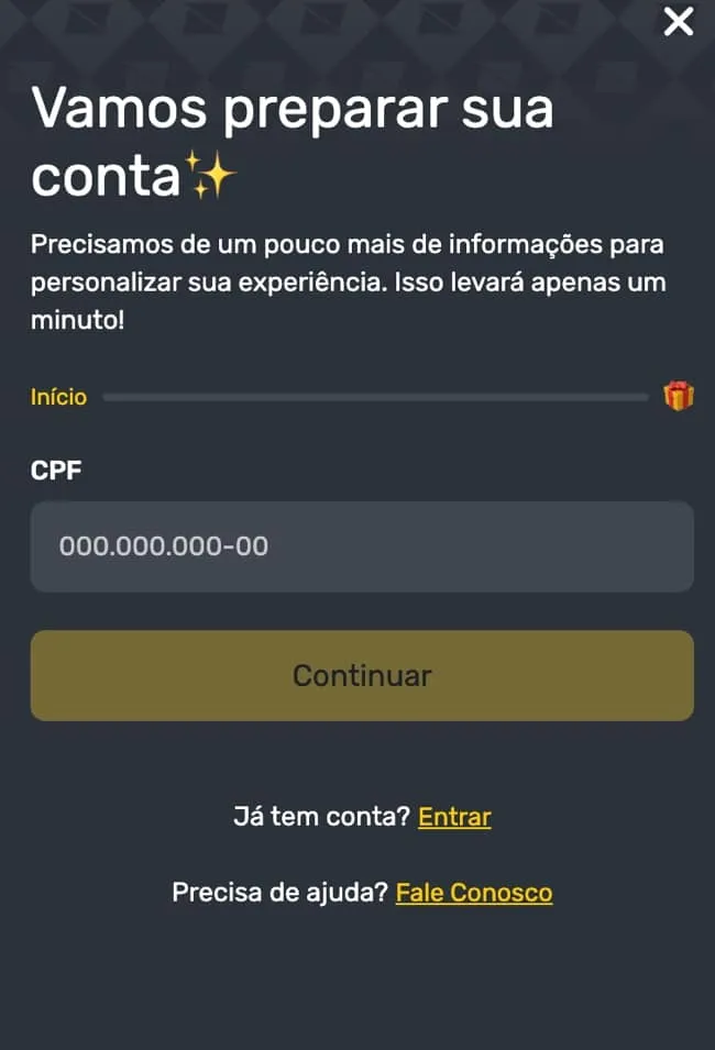 Tela de registro na Inplaybet