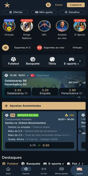 P&aacute;gina inicial de apostas esportivas na Estrela Bet