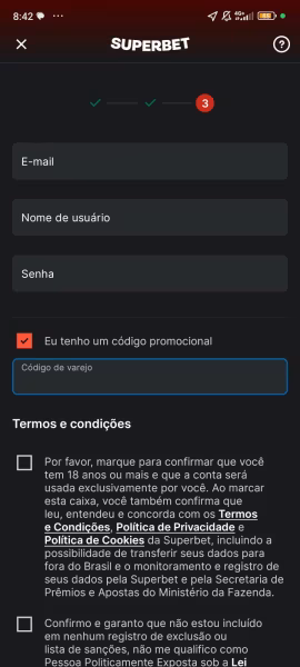 Formul&aacute;rio de abertura de conta na Superbet