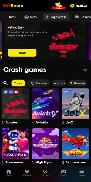 Imagem da p&aacute;gina principal dos crash games da Betboom