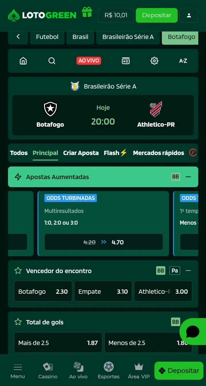 Oferta de odds aumentadas da Lotogreen
